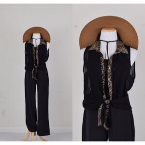 Vintage 80s Black Sheer‎ Blouse size XL